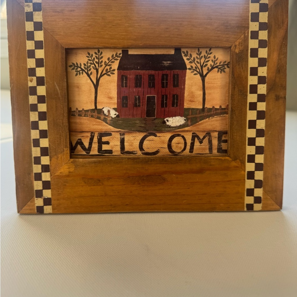 Vintage Rustic Welcome Sign with Sheep Design